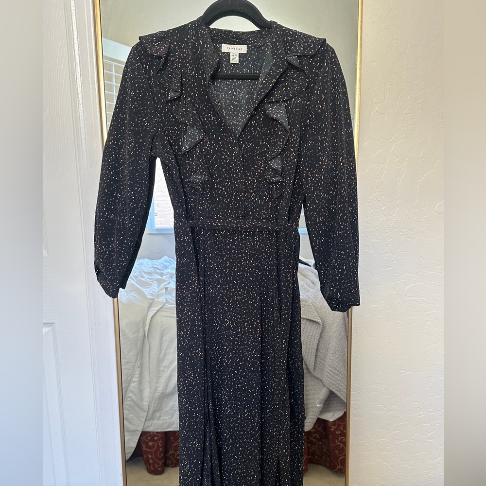 Topshop Black Speckled Long Sleeve Dress